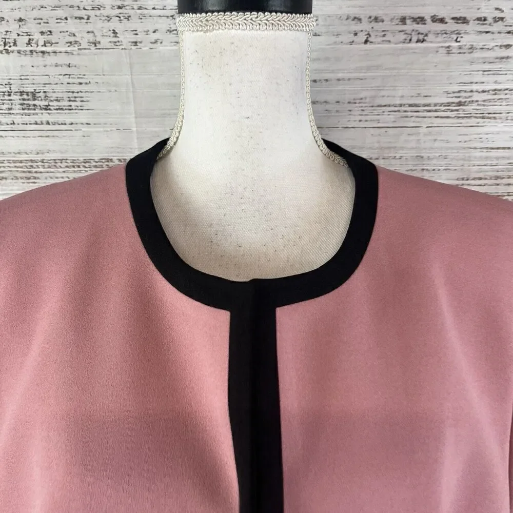 Nine West Blazer Jacket Mauve Pink Black Open Front Career Professional Church